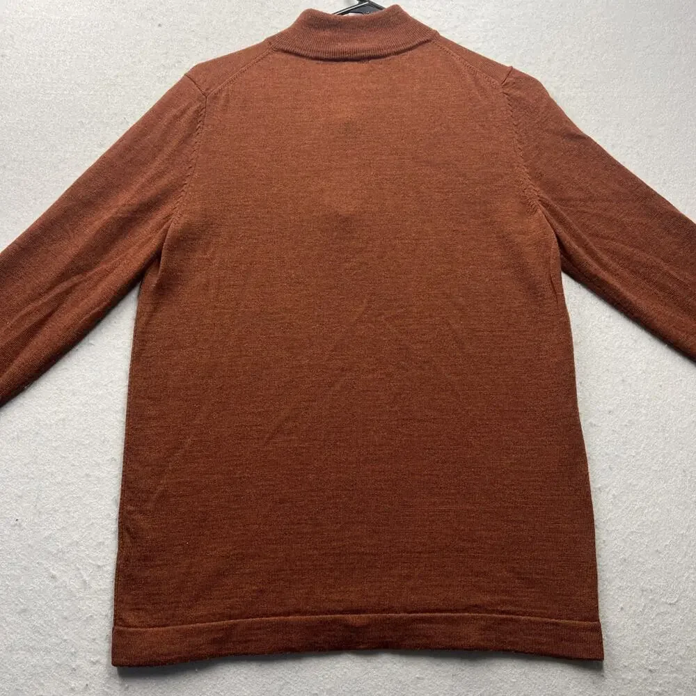 Jos A‎ Bank Traveler Small 100% Merino Wool Quarter Zip Sweater Rust Orange